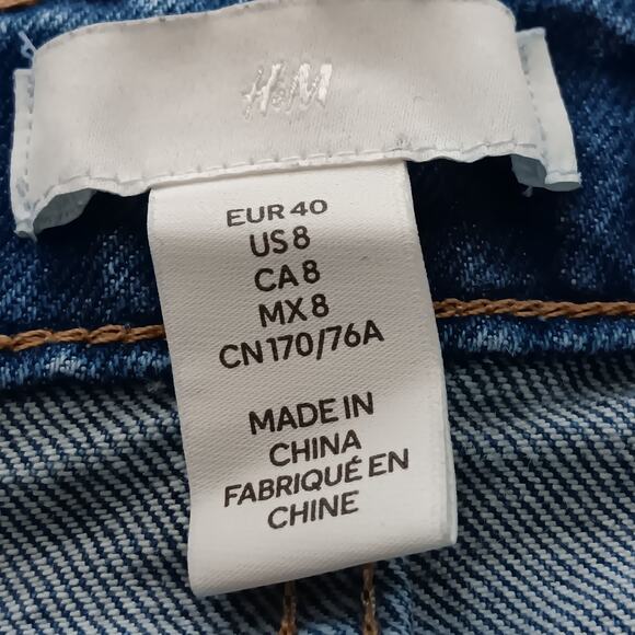 H&M High Waist Mom Jeans Size 8 Blue Straight skinny Legs Zipper Button Closure - Picture 10 of 12